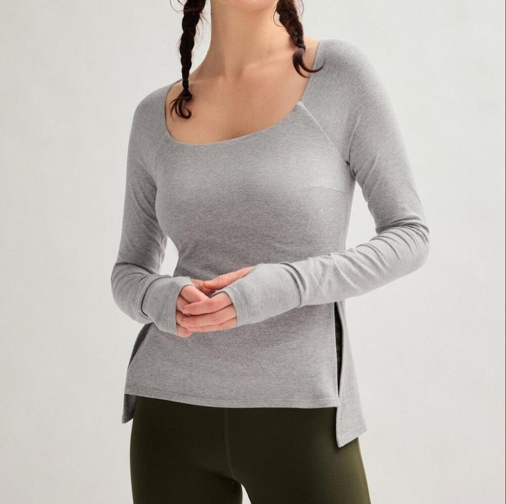 Girlfriend Collective ReSet Square Neck Long Sleeve Top NWT XS Built In Bra